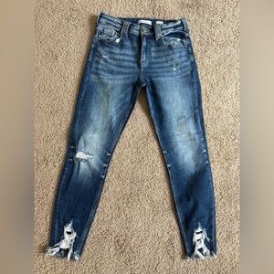 KanCan Women’s Distressed Ankle Skinny Jeans - Dark Blue